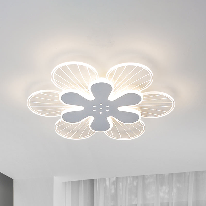Contemporary White Flower Flush Light Fixture - Wide Led Acrylic Lamp In White/Warm / 16.5 Warm