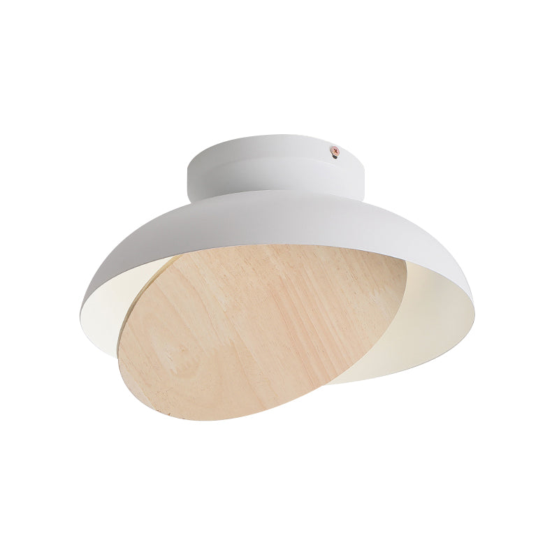 Ceiling Light With Mobile Wood Shield - Macaron Iron Flush Mount Led Yellow/Pink/Green Foyer