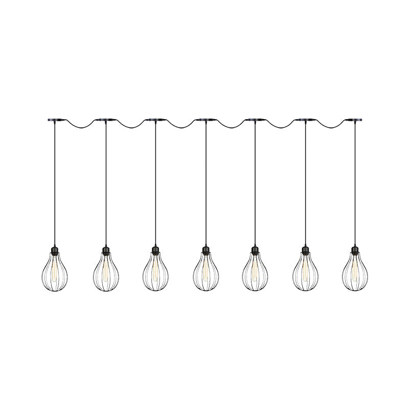 Industrial Pear Cage Pendant Chandelier With 3/5/7 Bulb Multi Light Kit In Black Iron