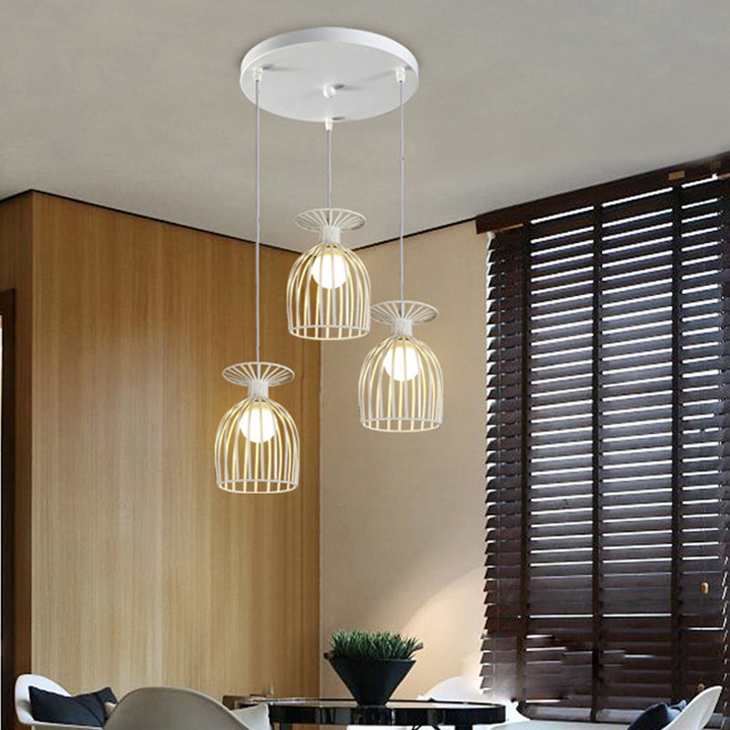 Industrial Metal Wine Glass Pendant Light With Wire Guard - 3 Head Living Room Hanging In White /