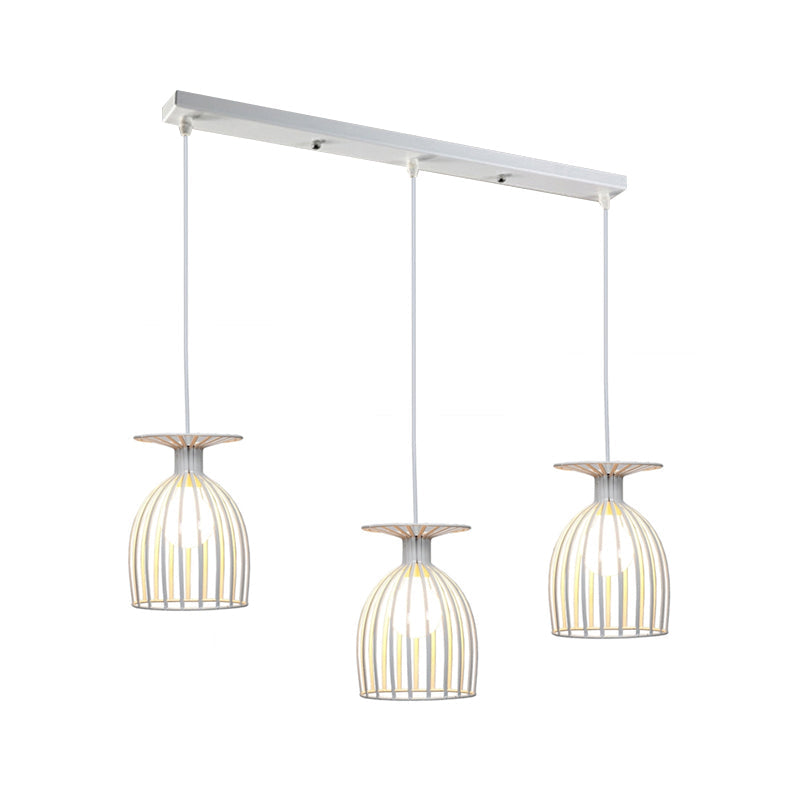 Industrial Metal Wine Glass Pendant Light With Wire Guard - 3 Head Living Room Hanging In White