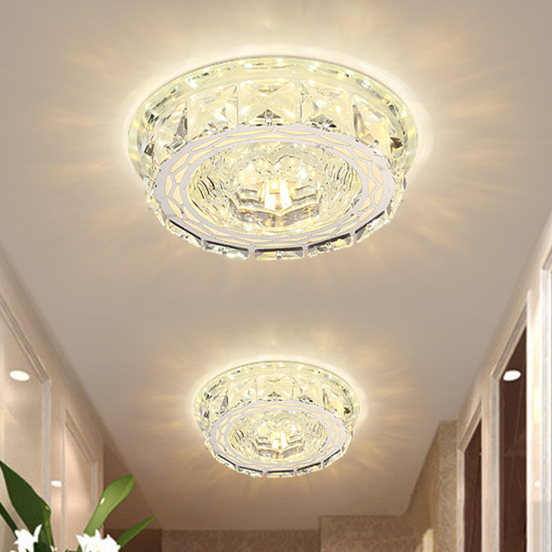 Modern Mini Led Ceiling Flush Mount Light With Clear Crystal For Hallway / Round