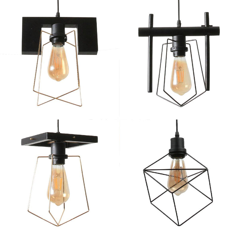 Metal Caged Pendant Lighting - Farmhouse Style Hanging Lamp 1 Light Black (1/3-Pack)