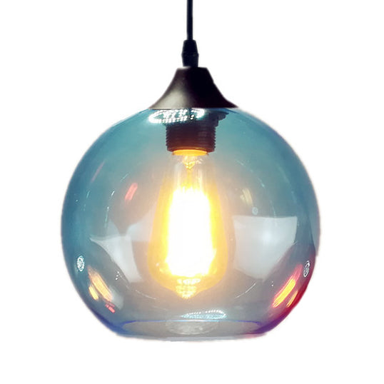 Industrial Pendant Light With Globe Glass Shade In Red Blue Or Grey - 8’/10’ Wide Black / 8’