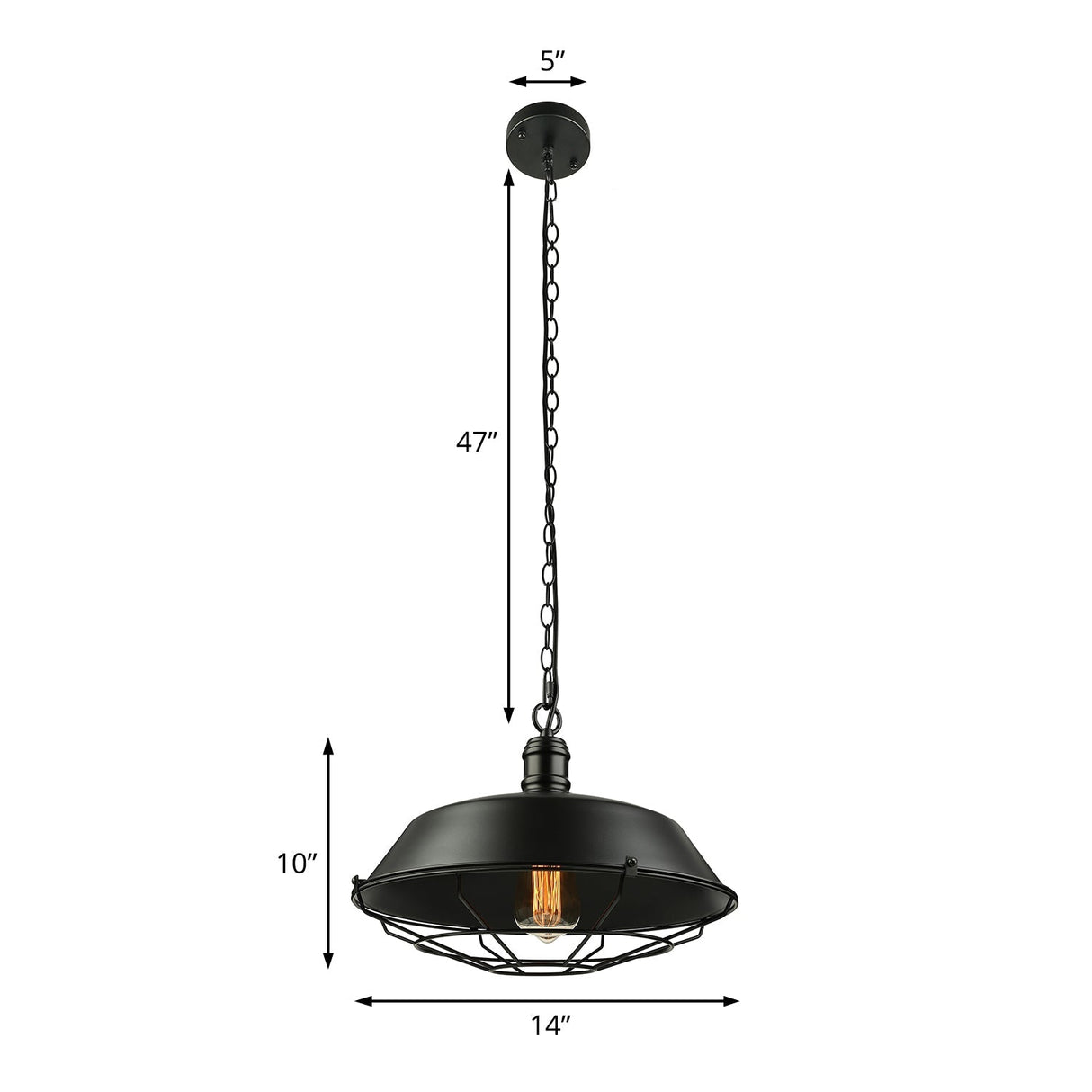 Industrial Wire Cage Pendant Light With Barn Shade - Black
