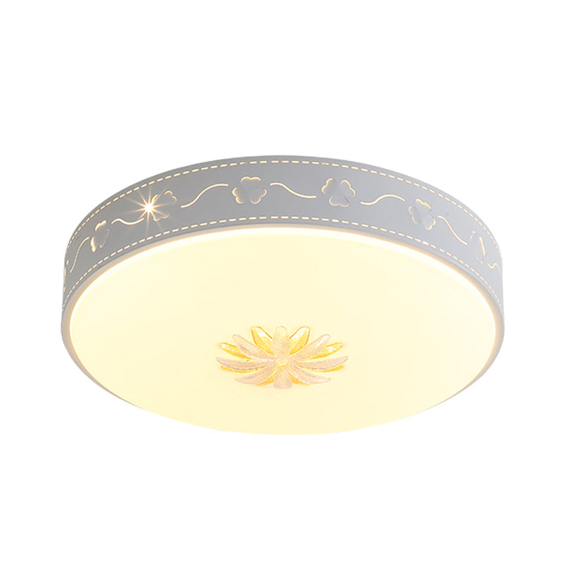 Round Led White Acrylic Flush Mount Nordic Style Fixture With Crystal Flower Deco - Modern Lighting
