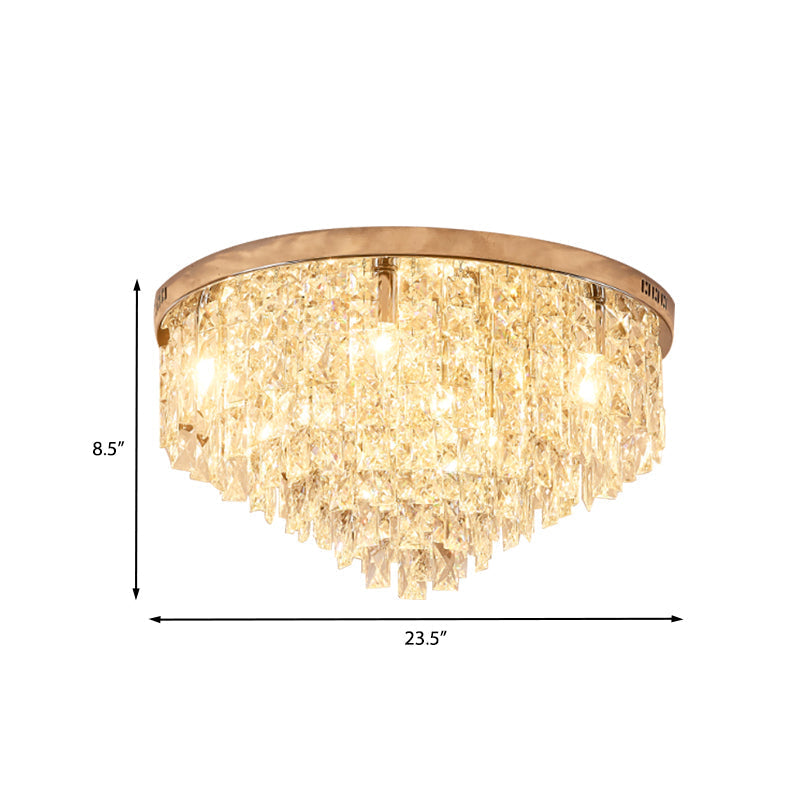 Minimalist Gold Flush Mount Crystal Ceiling Lamp - 12 Heads Clear Layered Design For Living Room