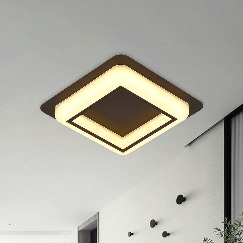 Contemporary Acrylic Led Flush Light For Bedroom - Square Ceiling Mount In White/Black/Grey Black