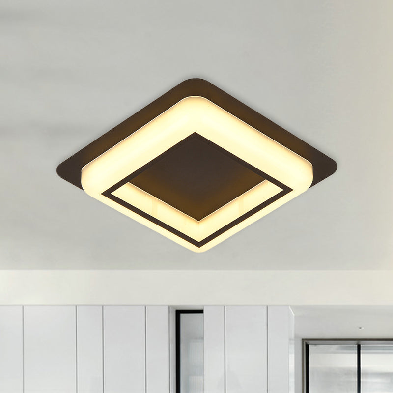 Contemporary Acrylic Led Flush Light For Bedroom - Square Ceiling Mount In White/Black/Grey