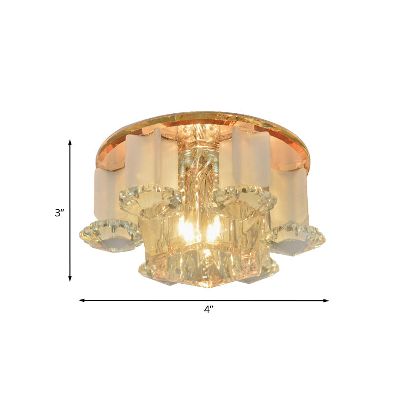 Hexagon Led Crystal Flushmount: Modern Close To Ceiling Lighting For Halls - Tan