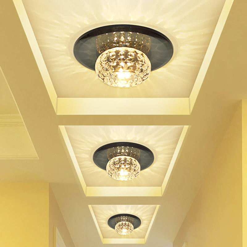 Contemporary Led Flush Mount Ceiling Light - Stylish Clear Glass Lighting Fixture For Guest Room