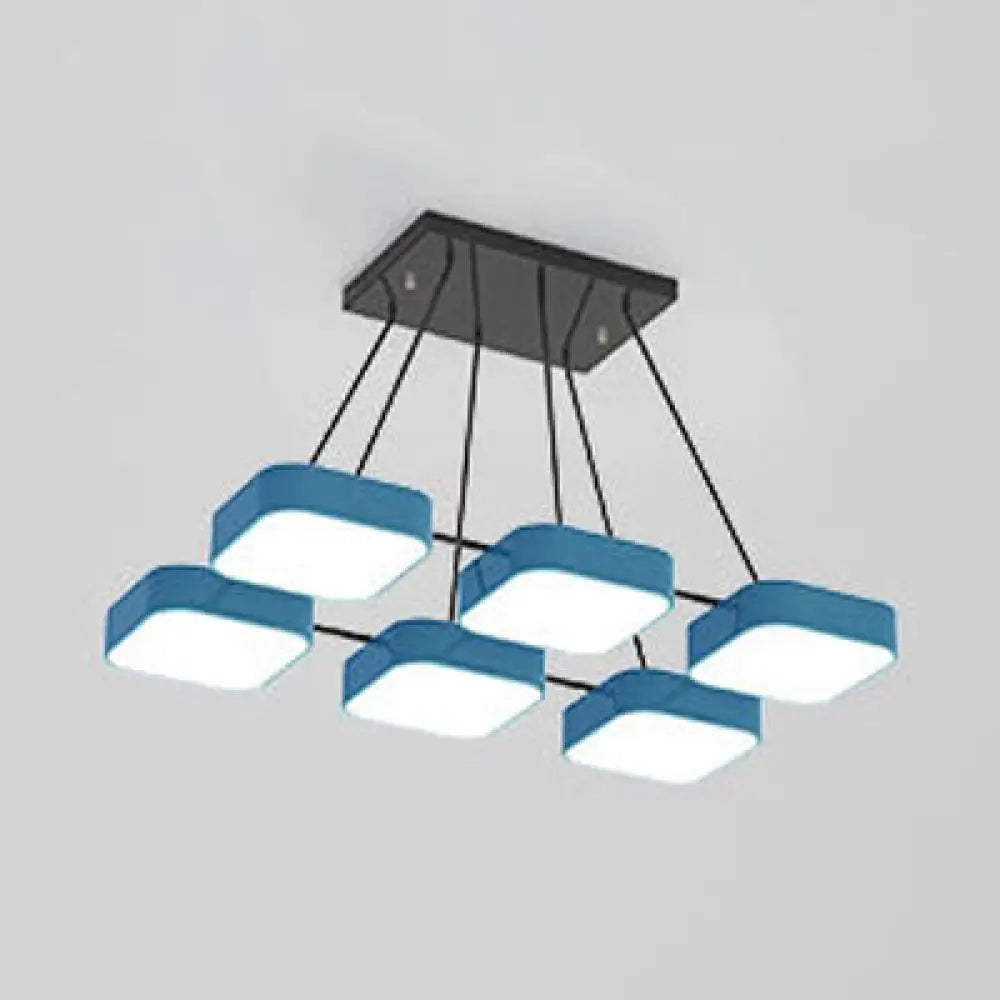 Acrylic Macaron Style Pendant Light For Kindergartens: Square Shade Chandelier 6 / Blue