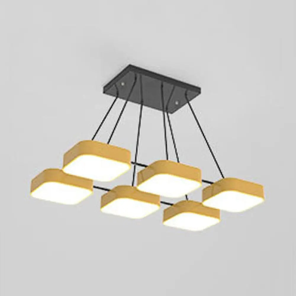 Acrylic Macaron Style Pendant Light For Kindergartens: Square Shade Chandelier 6 / Yellow