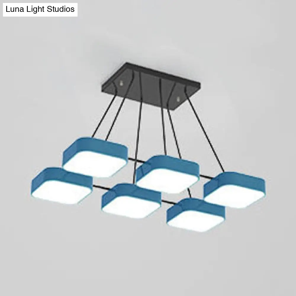 Acrylic Macaron Style Pendant Light For Kindergartens: Square Shade Chandelier
