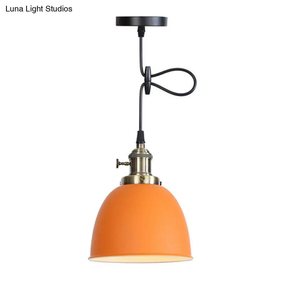 Adjustable Industrial Dome Pendant Lamp In Black/White/Red - Metal And Hanging Ceiling Lighting