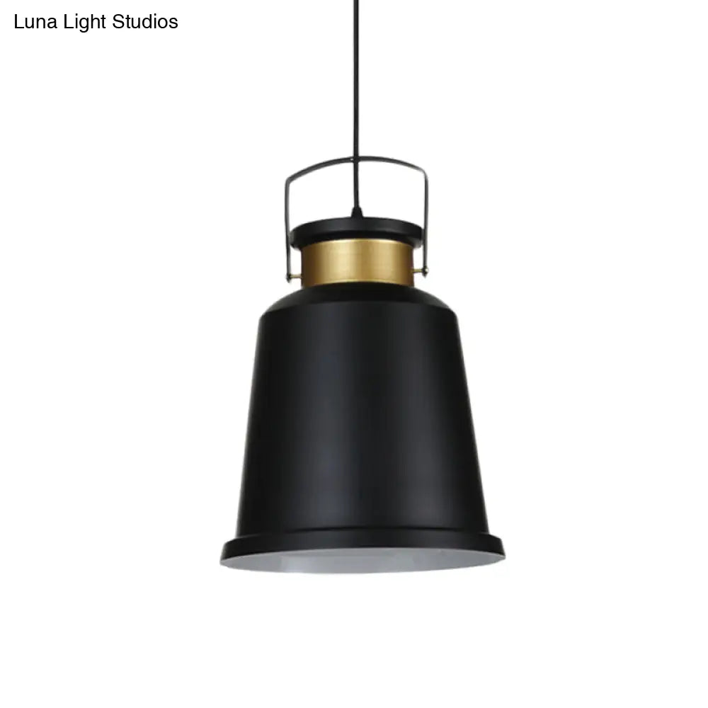 Antiqued Black Bell Pendant Lamp With Aluminum Handle And Down Lighting Bulb