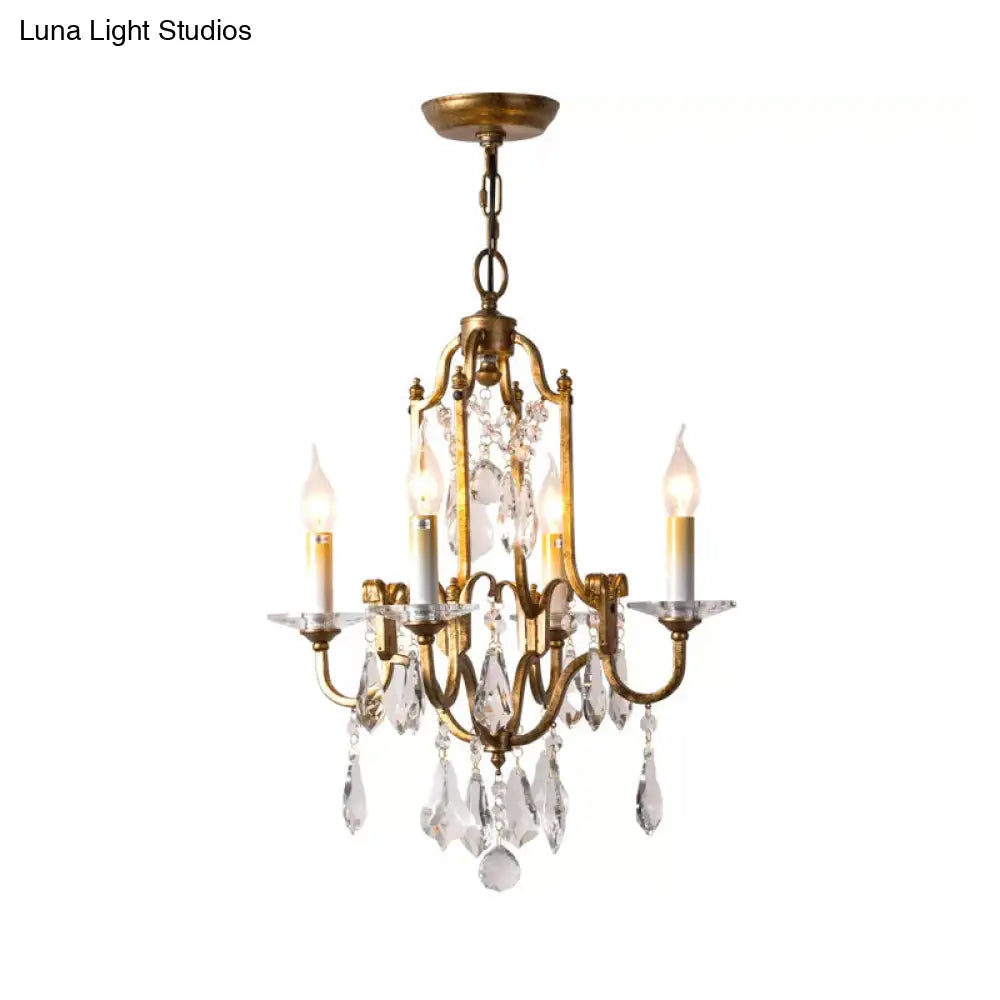 Antiqued Brass 4-Light Rustic Crystal Chandelier Pendant Lamp
