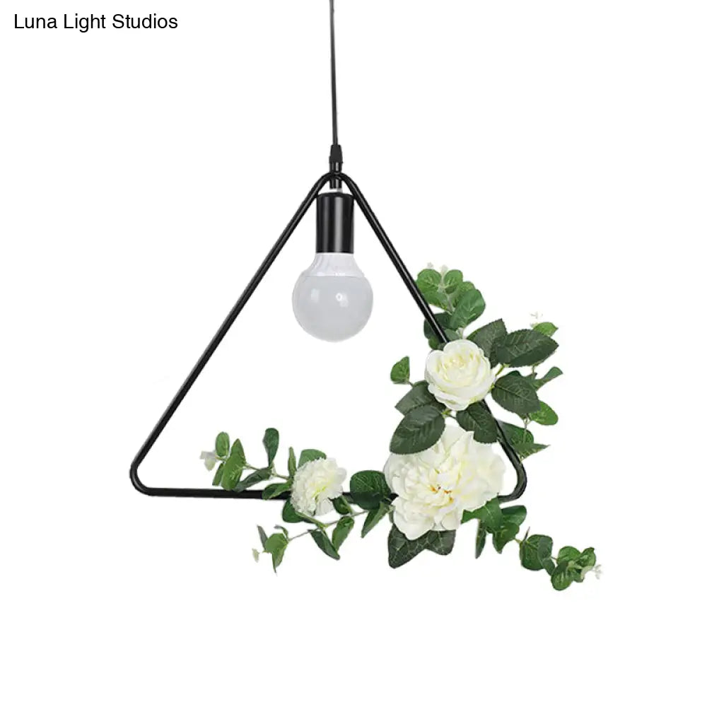 Artificial Flower Pendant With Loft Style Iron Frame - Triangle Round Square Design