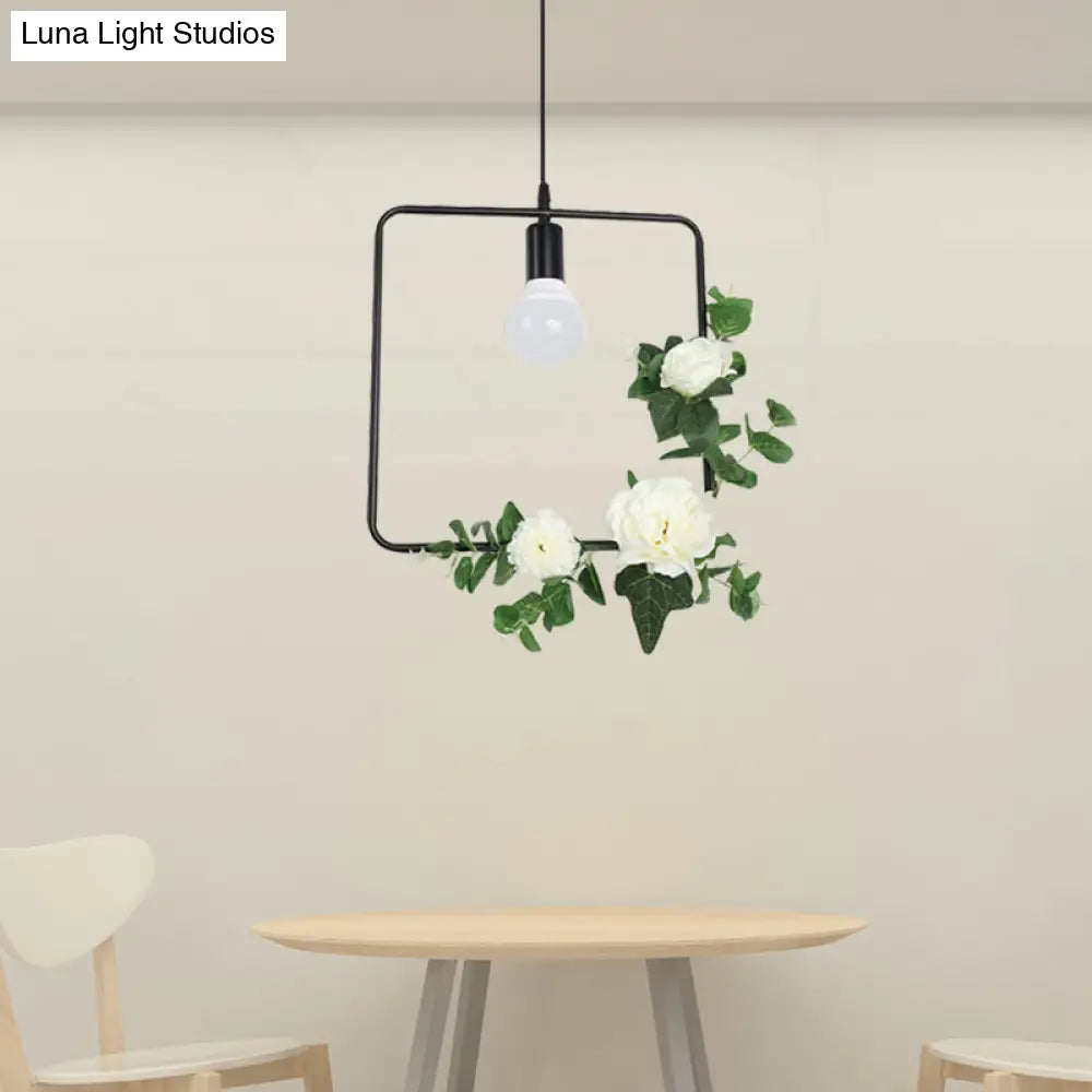 Artificial Flower Pendant With Loft Style Iron Frame - Triangle Round Square Design