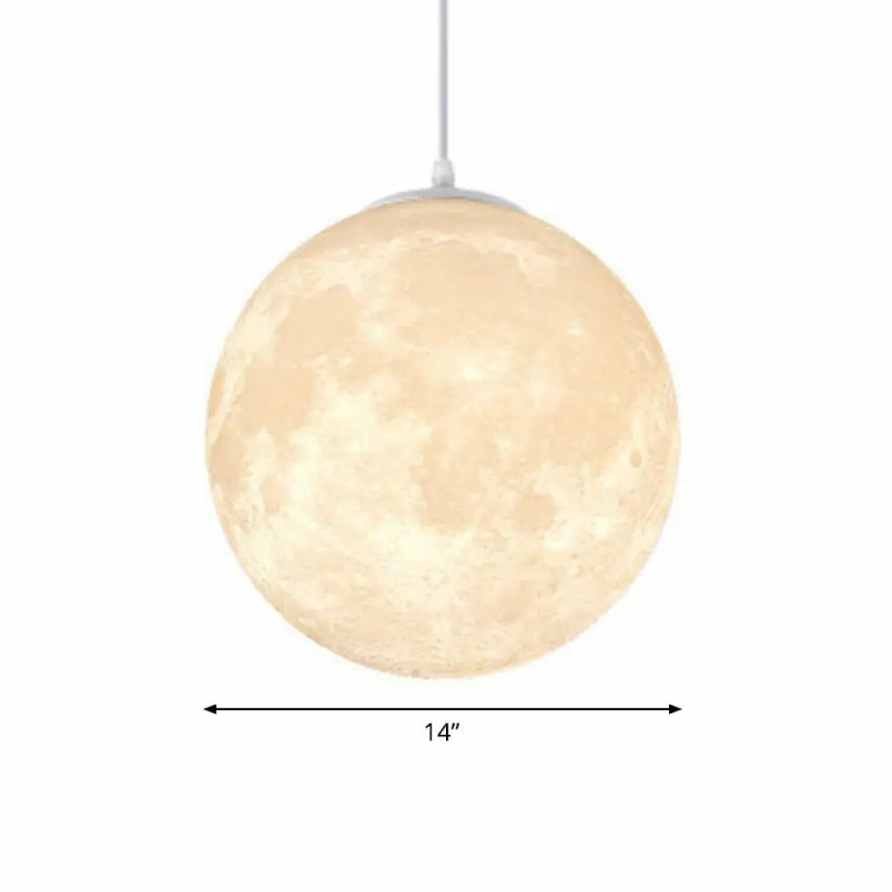 Artistic Moon Restaurant Led Suspension Lamp - White Metal Hanging Ceiling Light / 14’