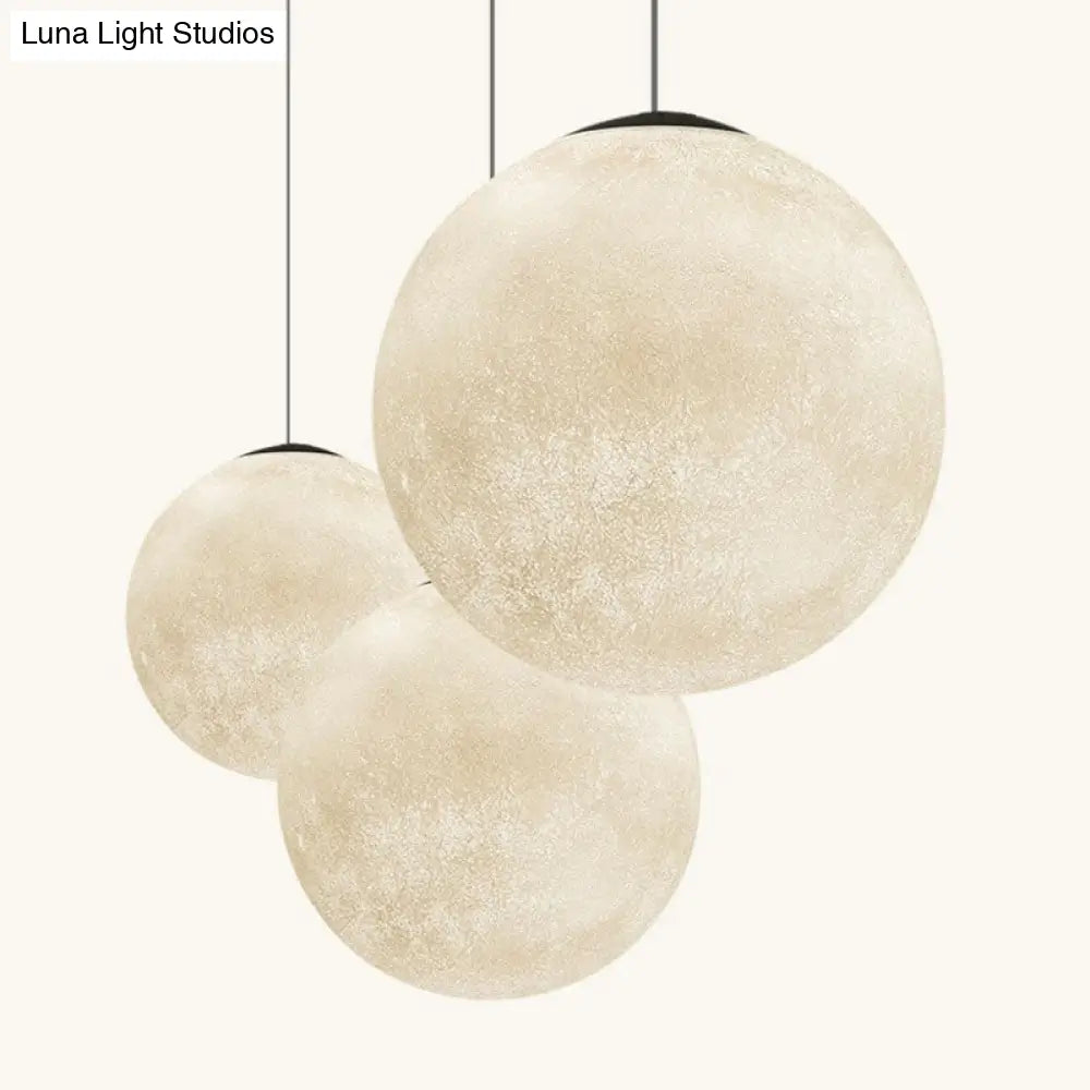 Artistic Moon Restaurant Led Suspension Lamp - White Metal Hanging Ceiling Light