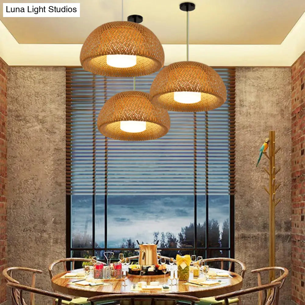 Bamboo Double-Decker Pendant Light With Milk White Glass Shade - Perfect For Restaurant Aisles