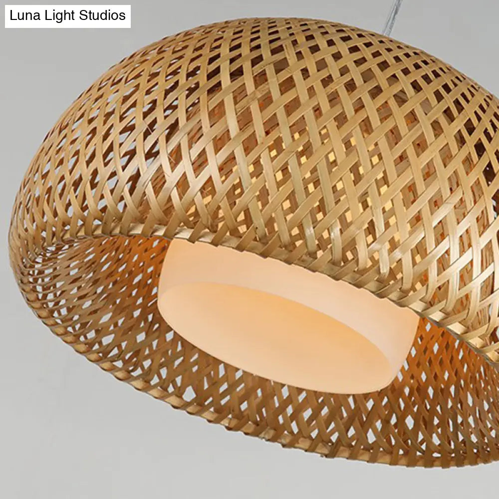 Bamboo Double-Decker Pendant Light With Milk White Glass Shade - Perfect For Restaurant Aisles