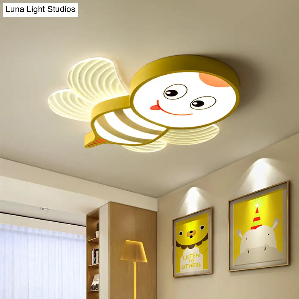 Bee Shape Led Flushmount Lighting - Fun Cartoon Design For Bedroom With White/Pink/Yellow Acrylic