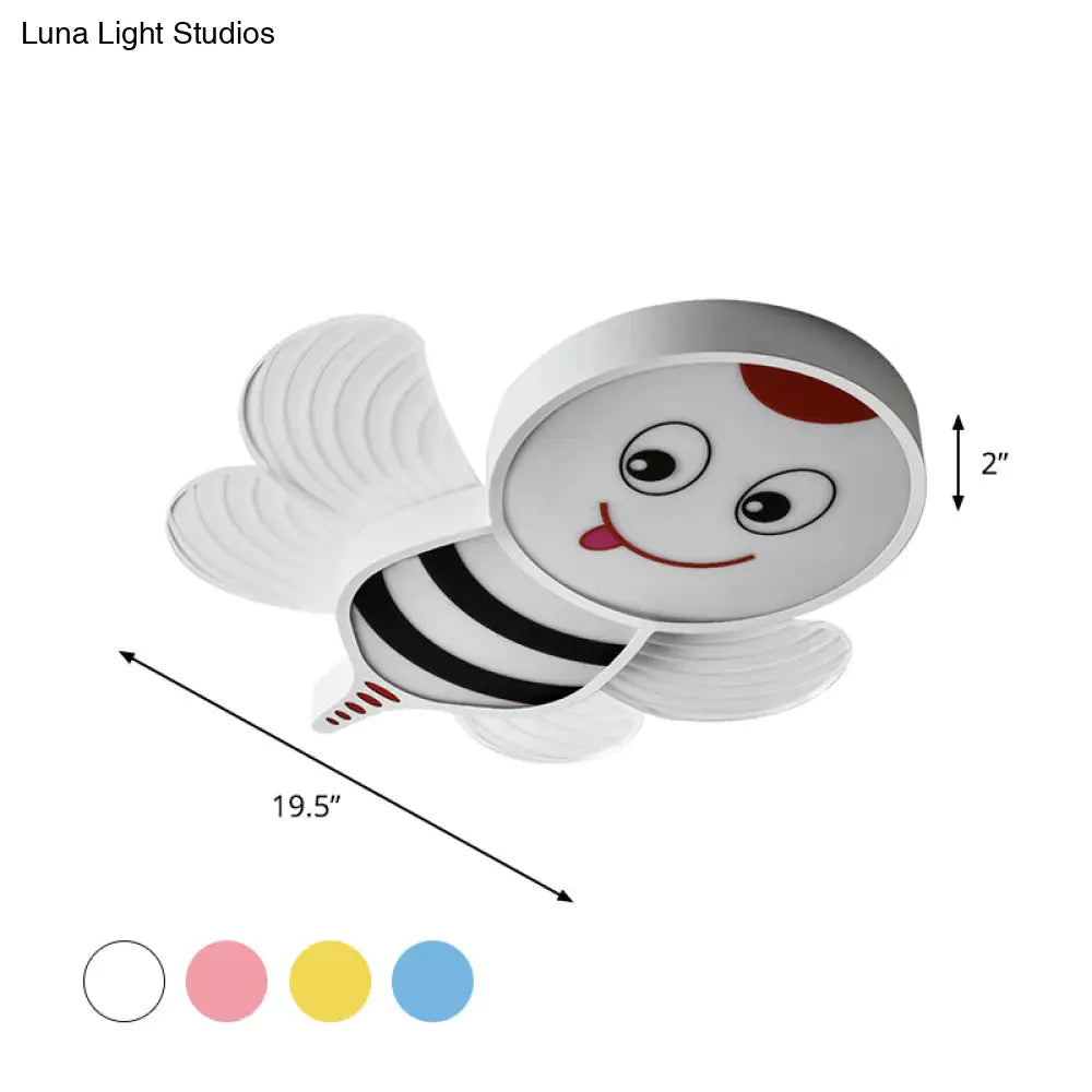 Bee Shape Led Flushmount Lighting - Fun Cartoon Design For Bedroom With White/Pink/Yellow Acrylic