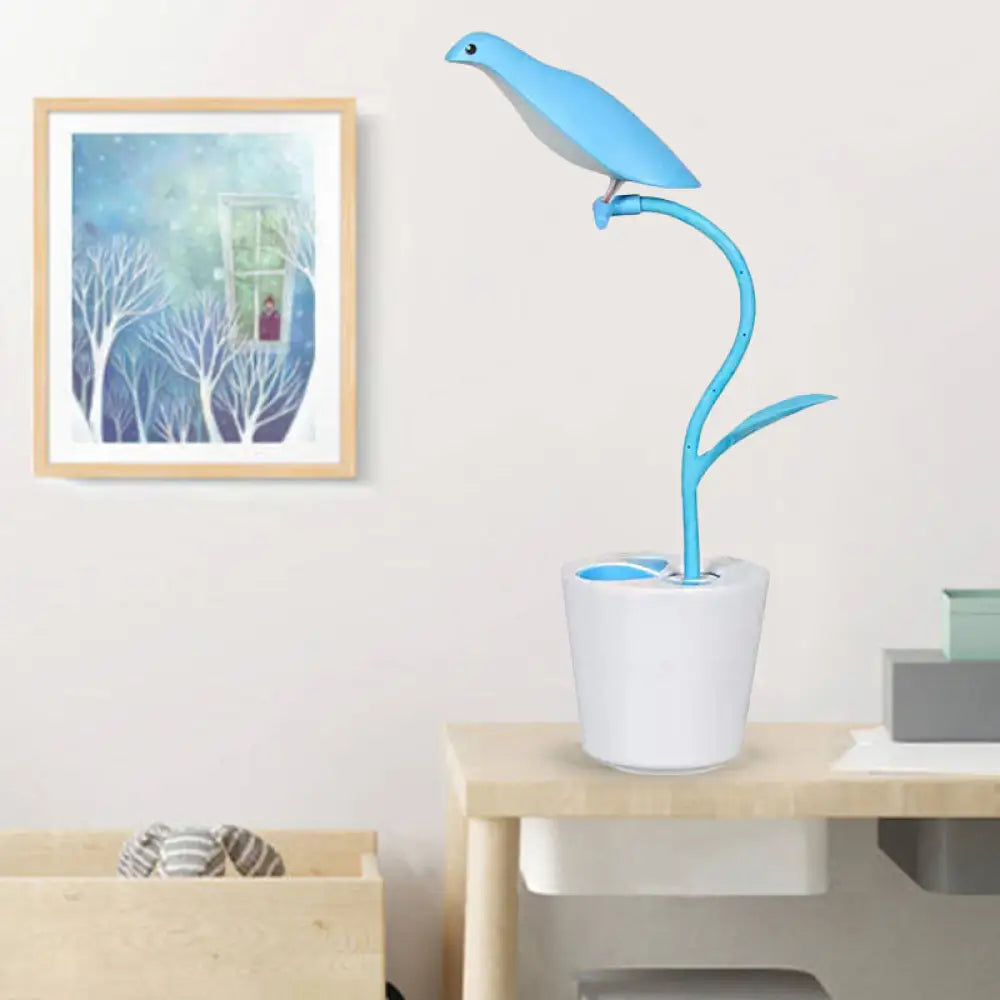 Bird Shaped Desk Light - Eye-Caring 1 Head Macaron Loft Reading For Kids Bedroom Blue