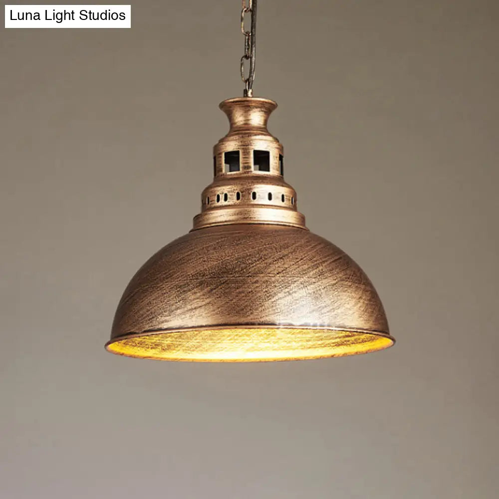 Black/Brass 1-Light Hanging Pendant For Dining Room - Loft Style Dome Shade Fixture
