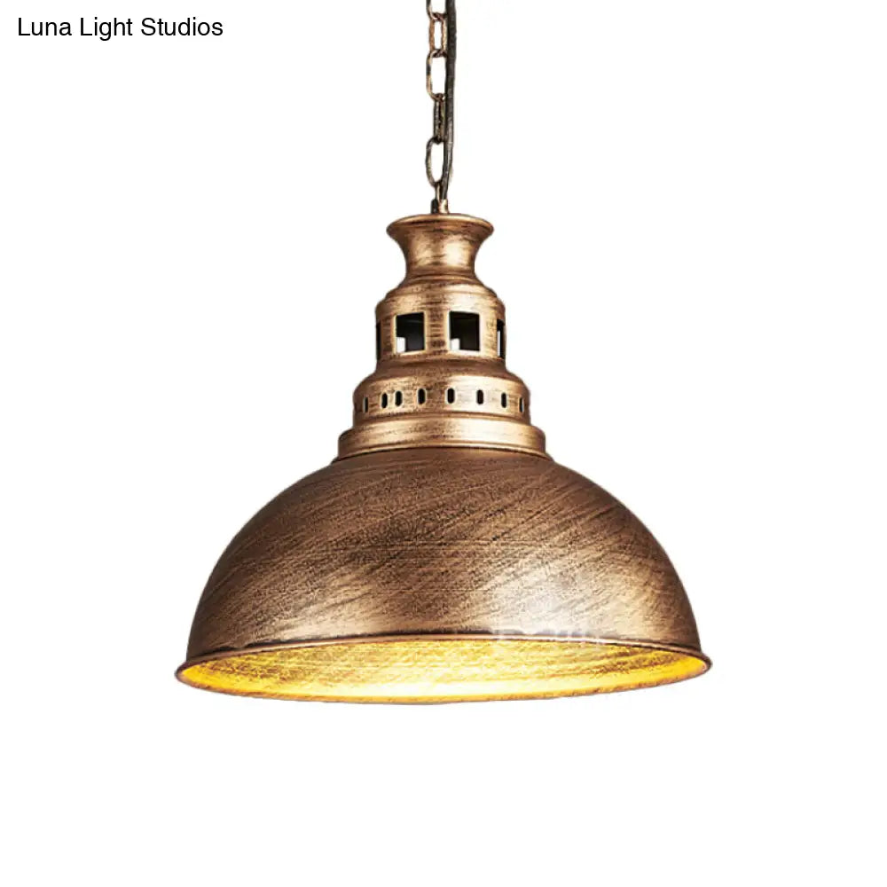 Black/Brass 1-Light Hanging Pendant For Dining Room - Loft Style Dome Shade Fixture