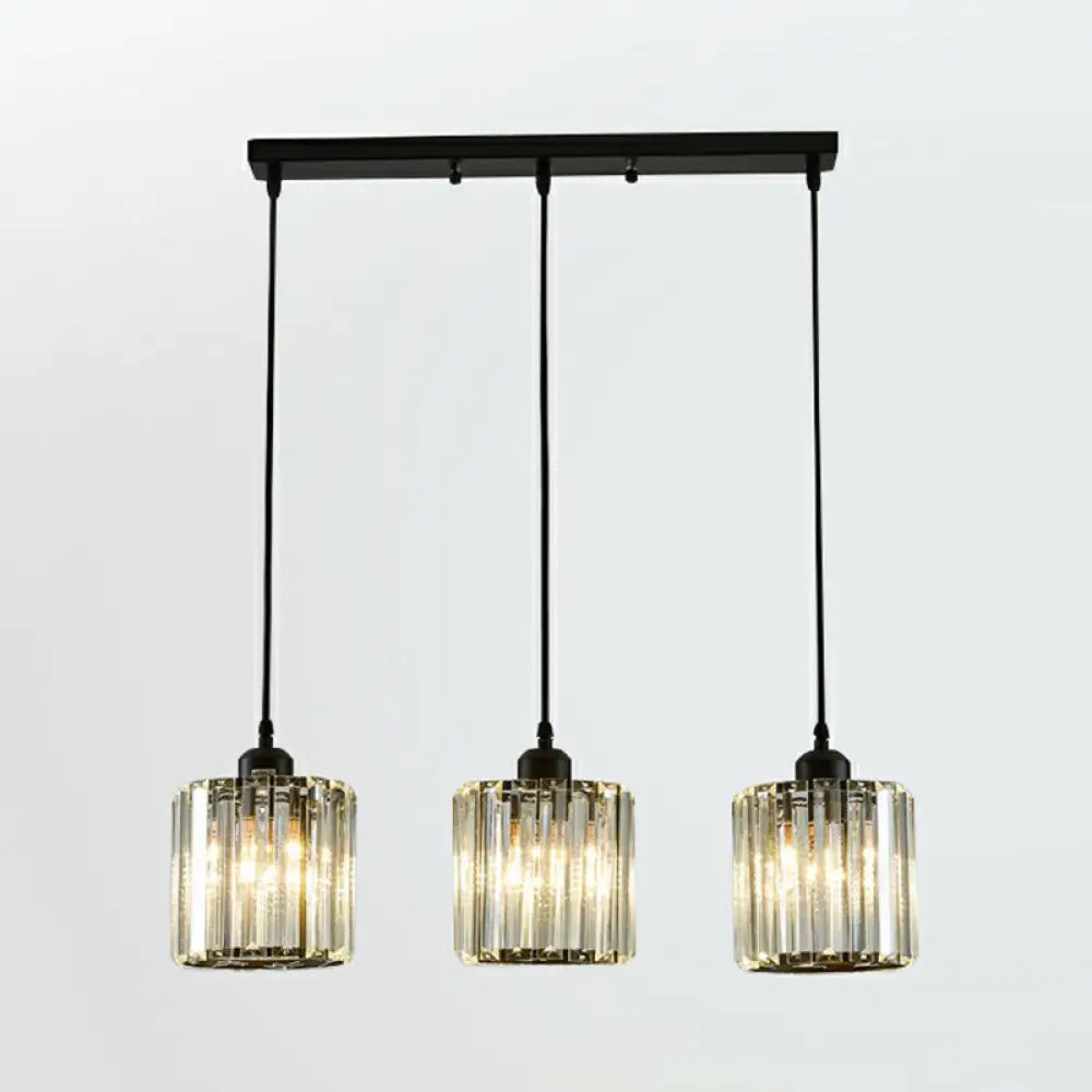 Black Crystal Block 3-Head Pendant Light - Modern Multi-Light Fixture For Dining Room Ceiling /