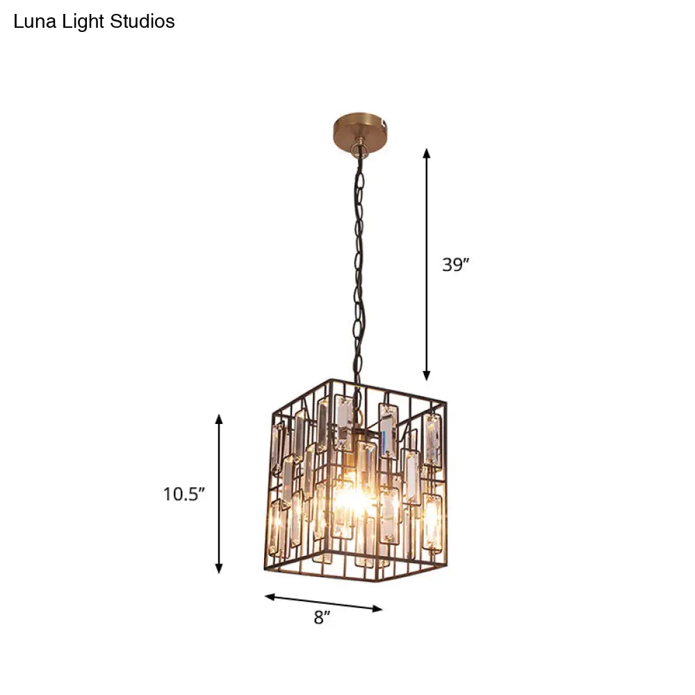 Black Cuboid Pendant Lamp - 8’/10’/12.5’ Width Traditional Metallic Ceiling Light With