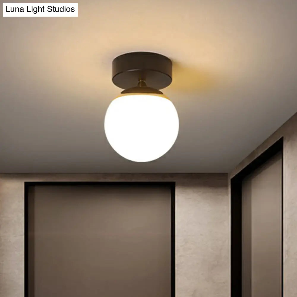 Black Glass Flushmount Ceiling Light Fixture With Sphere Design And 1 Bulb For Aisle