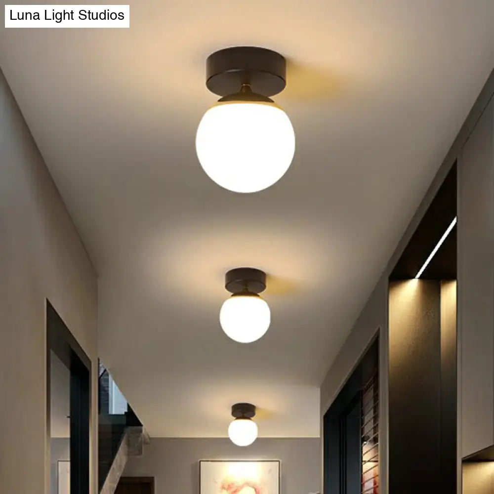 Black Glass Flushmount Ceiling Light Fixture With Sphere Design And 1 Bulb For Aisle