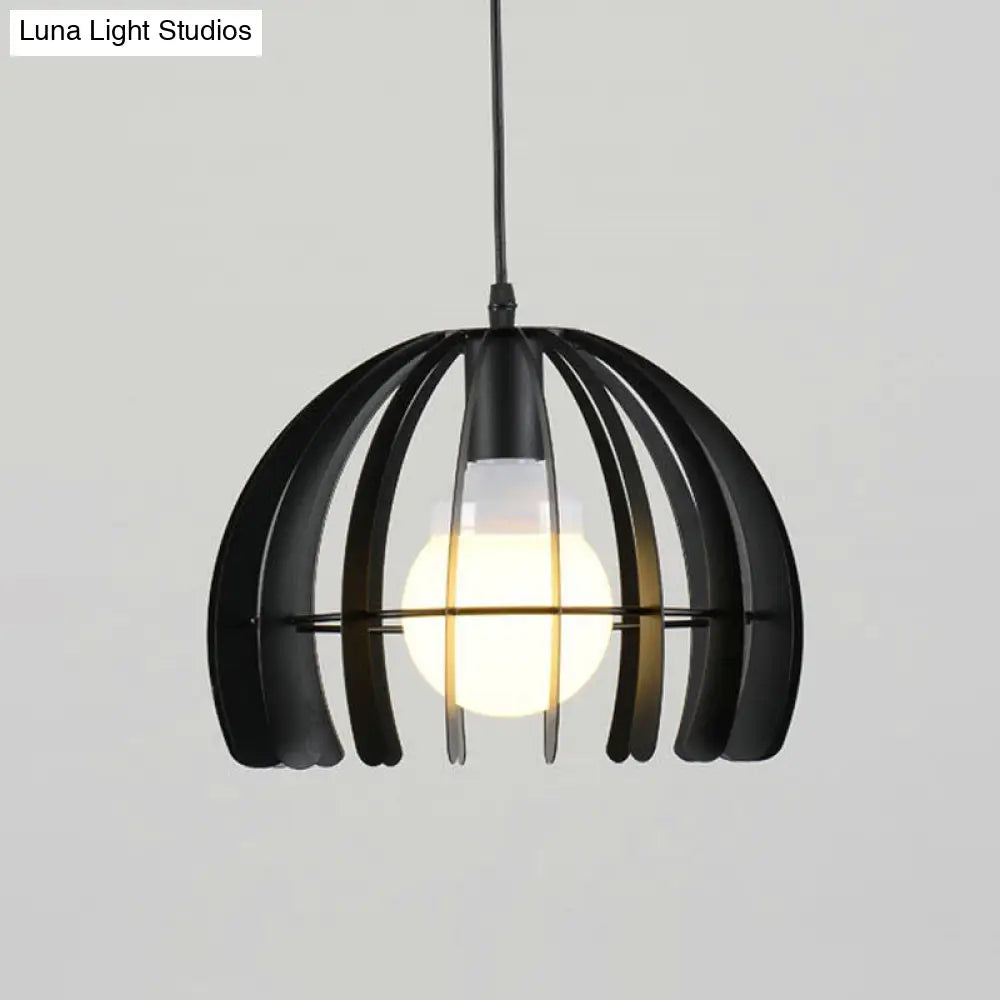 Black Metal Hemisphere Pendant Lamp - 1-Light Hanging Light Fixture For Living Room