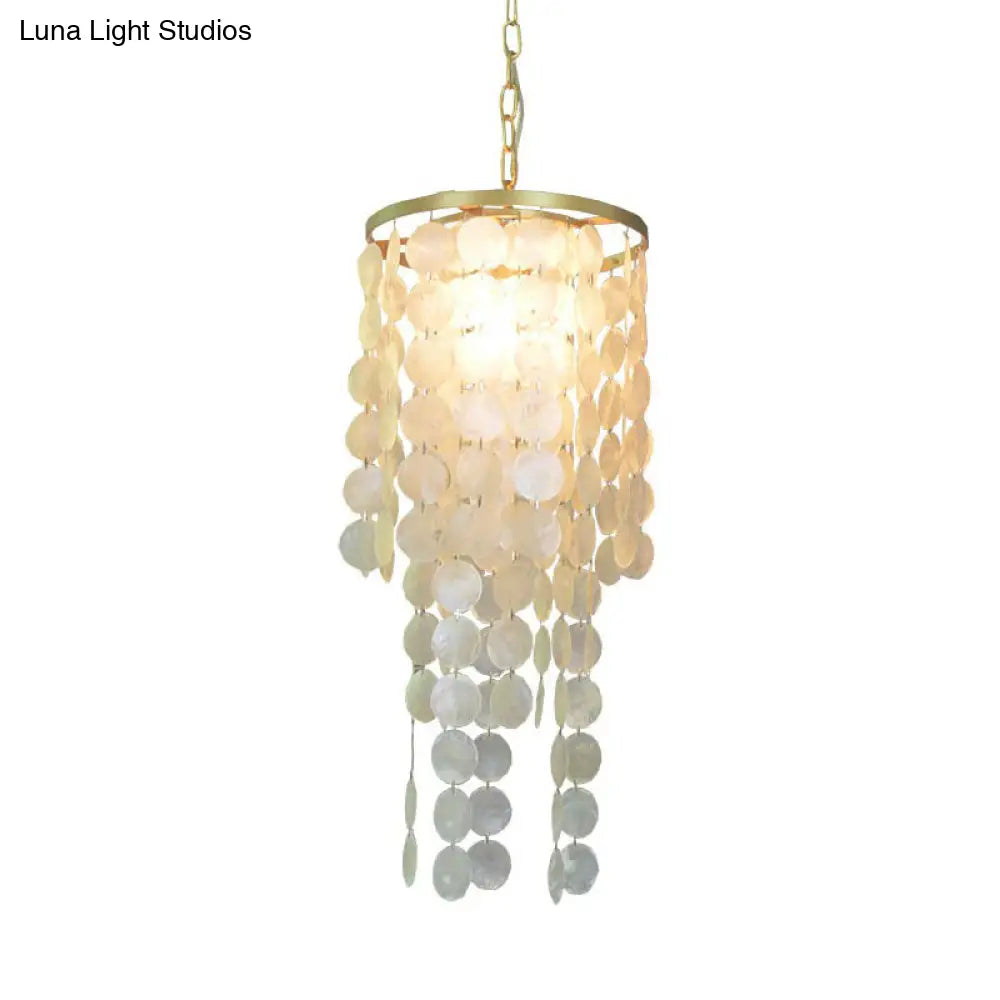 Boho Chic Shell Discs Pendant Light- Gold 1-Bulb Suspension For Dining Room