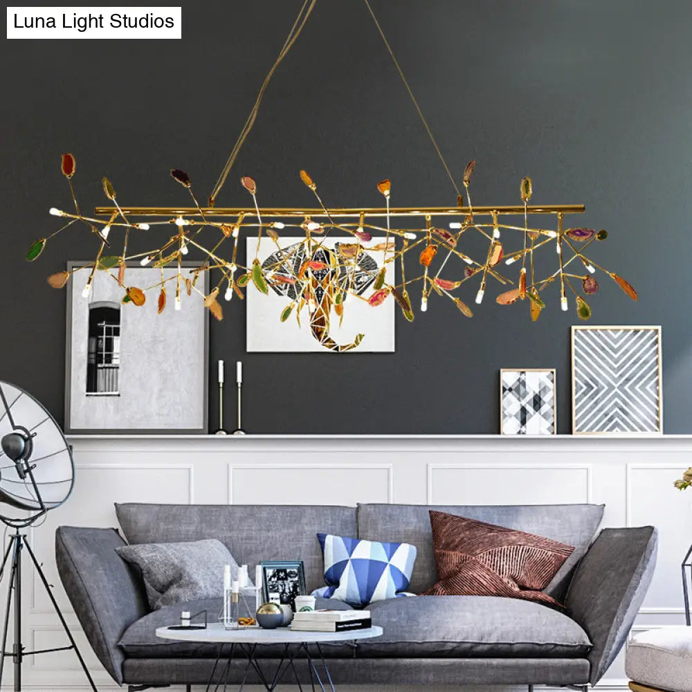 Branch Island Light Nordic Crystal Gold Hanging Ceiling - 16/24 Head Colorful Design For Dining Room