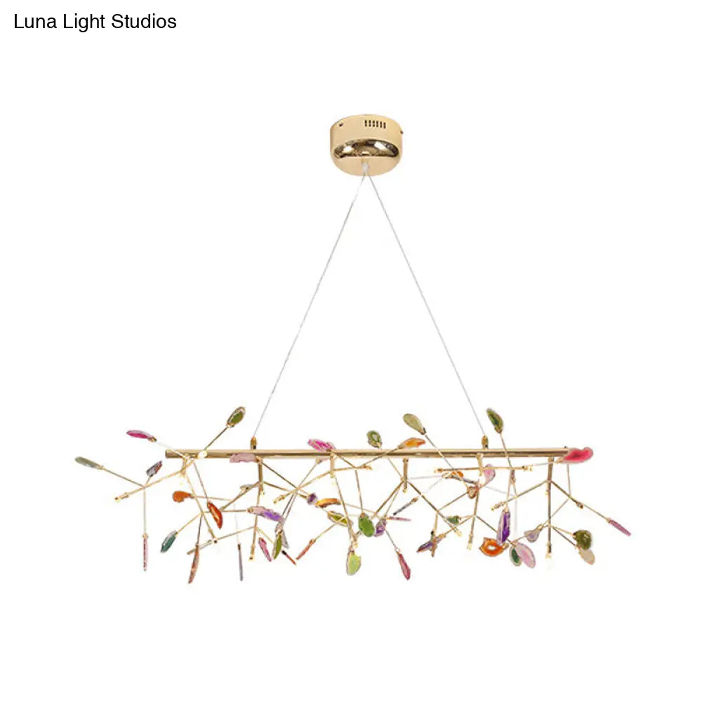 Branch Island Light Nordic Crystal Gold Hanging Ceiling - 16/24 Head Colorful Design For Dining Room