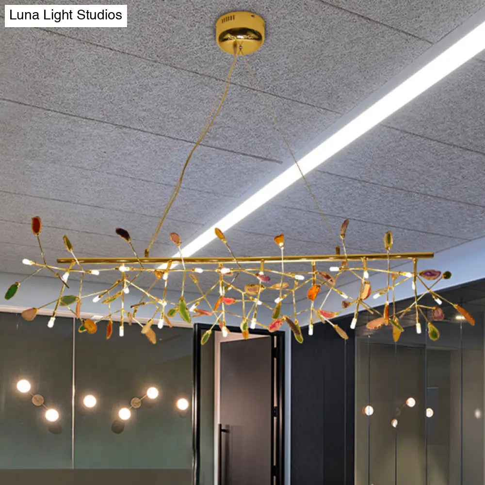 Branch Island Light Nordic Crystal Gold Hanging Ceiling - 16/24 Head Colorful Design For Dining Room