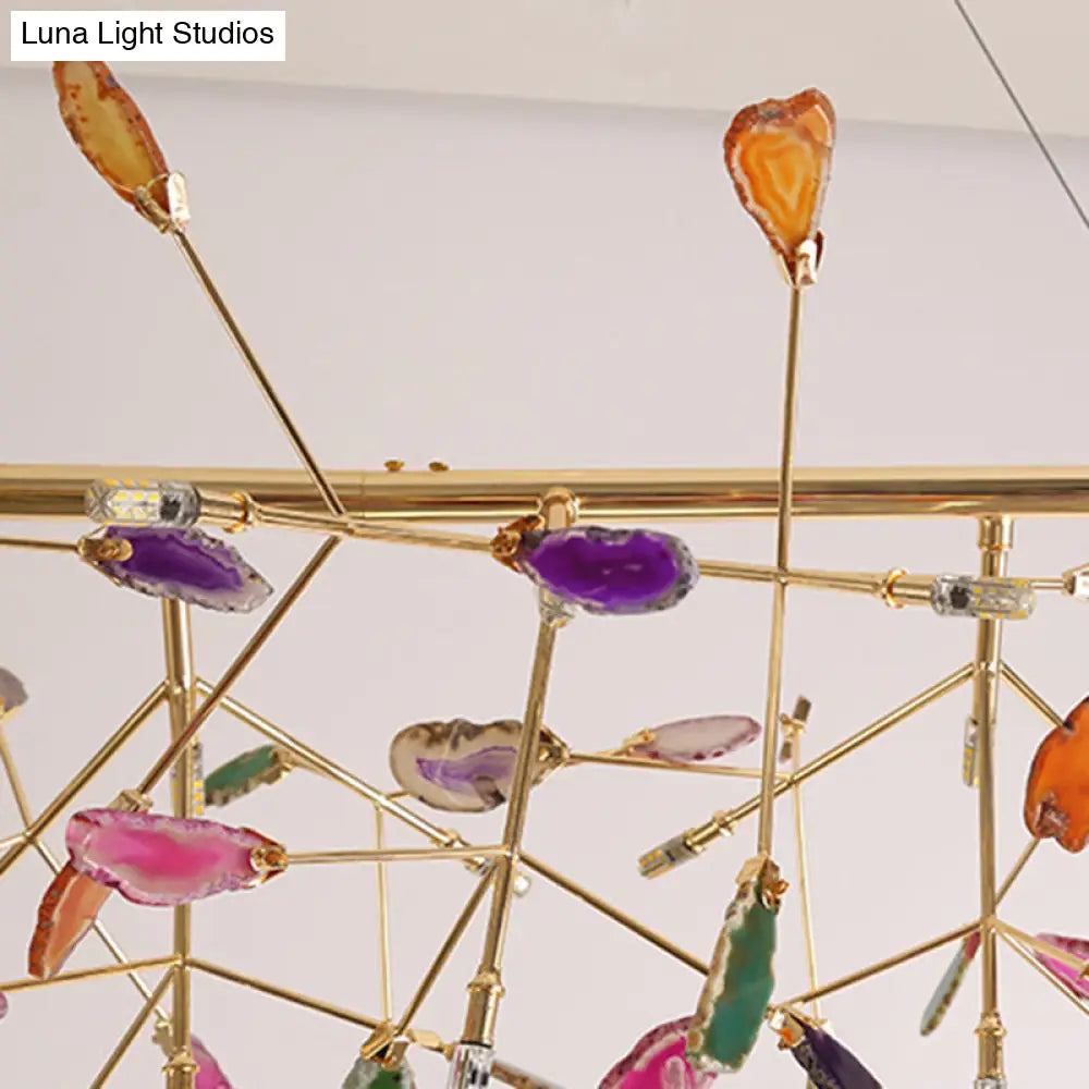 Branch Island Light Nordic Crystal Gold Hanging Ceiling - 16/24 Head Colorful Design For Dining Room