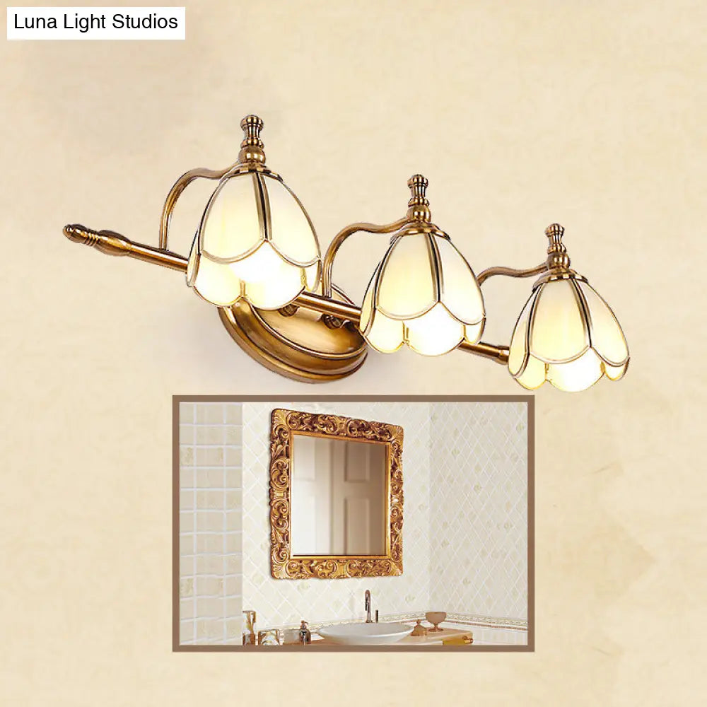Brass Scalloped Sconce Vanity Light With Opal Glass For Bathrooms - Vintage Fixture