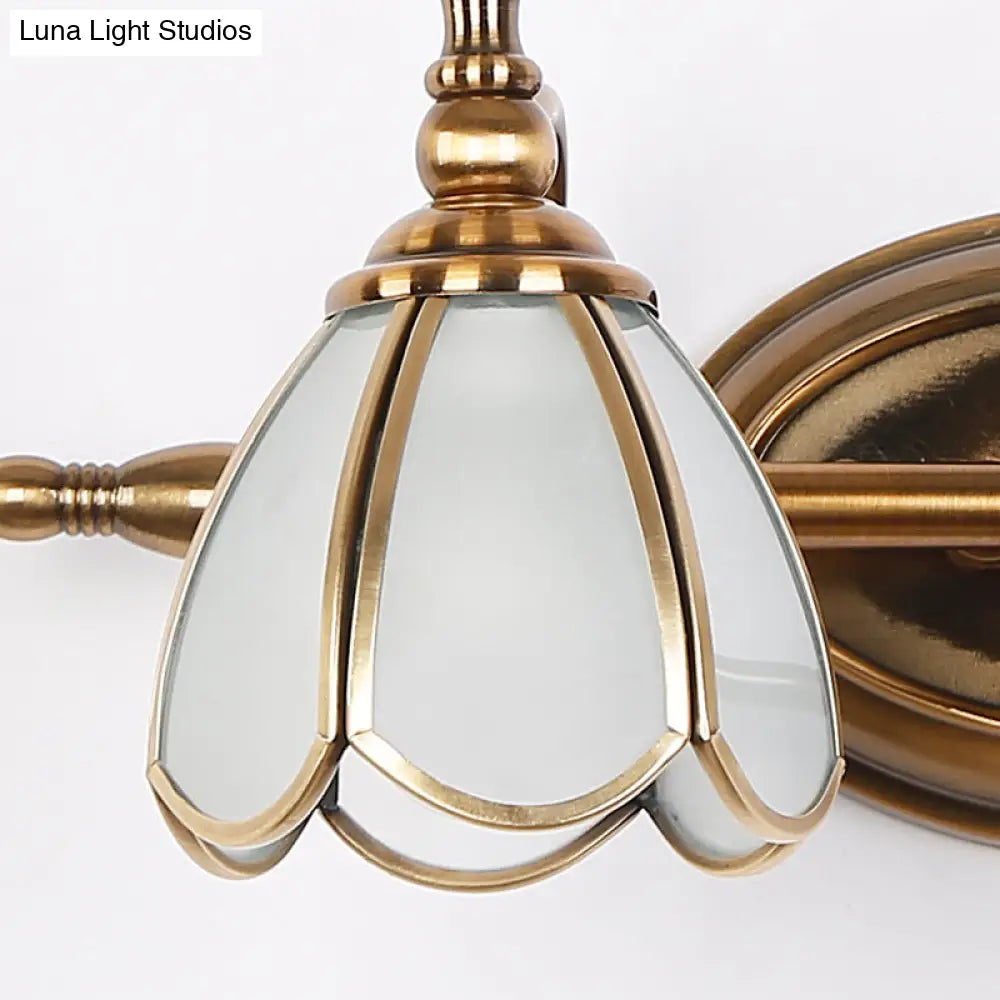 Brass Scalloped Sconce Vanity Light With Opal Glass For Bathrooms - Vintage Fixture