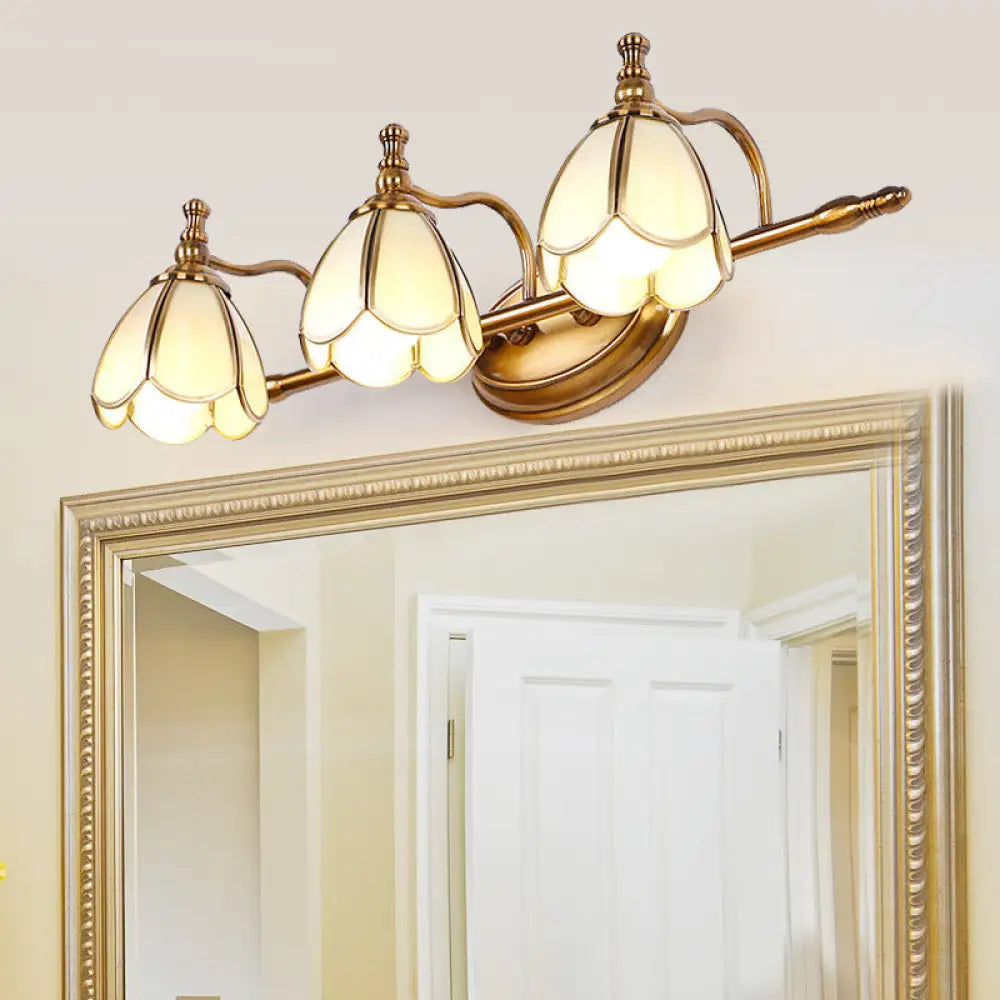 Brass Scalloped Sconce Vanity Light With Opal Glass For Bathrooms - Vintage Fixture 3 /