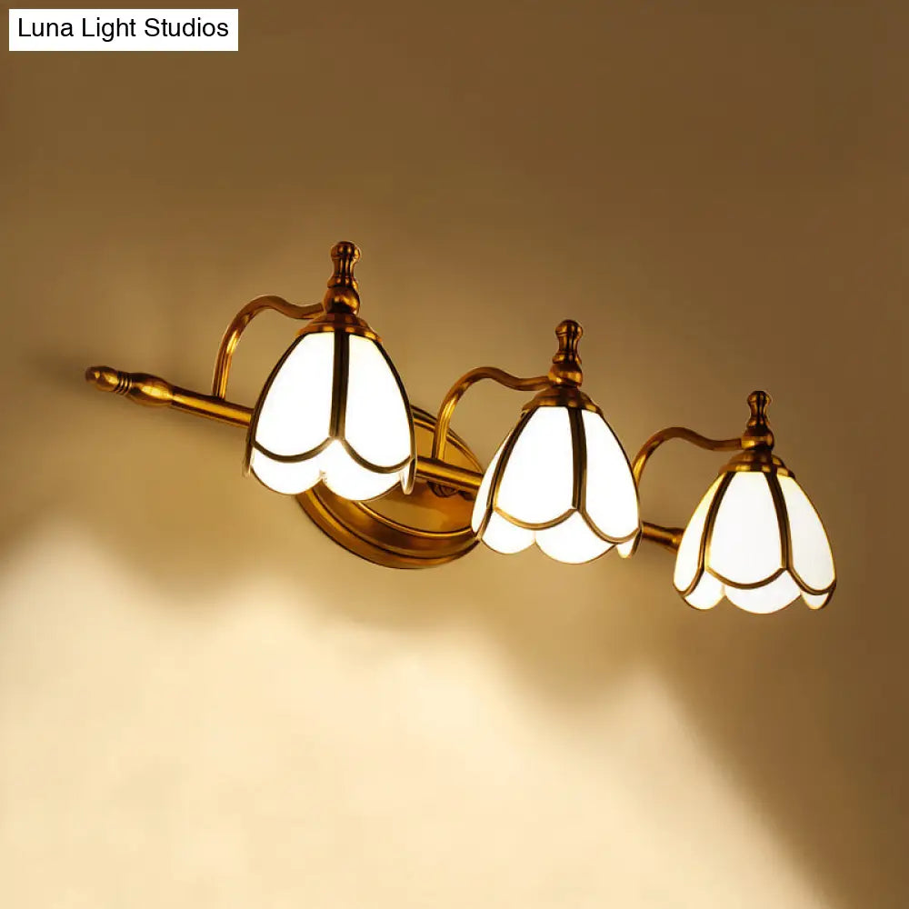 Brass Scalloped Sconce Vanity Light With Opal Glass For Bathrooms - Vintage Fixture