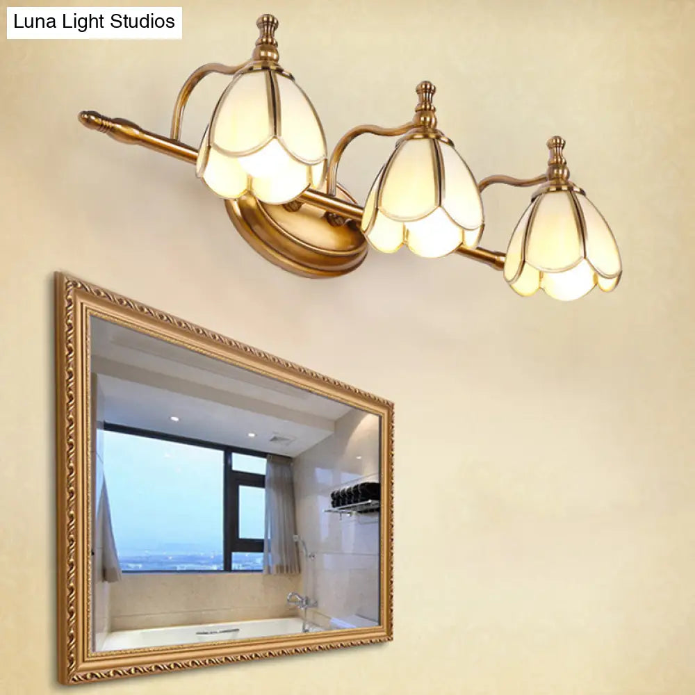 Brass Scalloped Sconce Vanity Light With Opal Glass For Bathrooms - Vintage Fixture