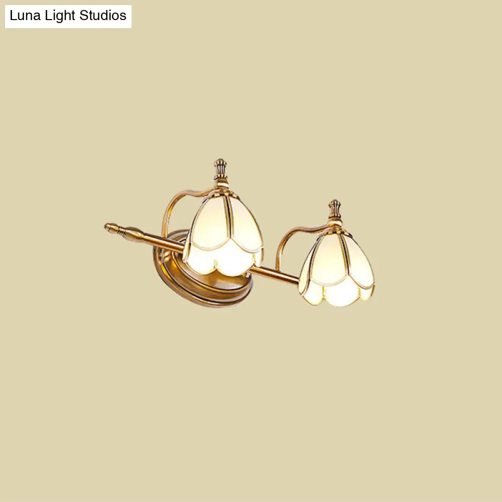 Brass Scalloped Sconce Vanity Light With Opal Glass For Bathrooms - Vintage Fixture