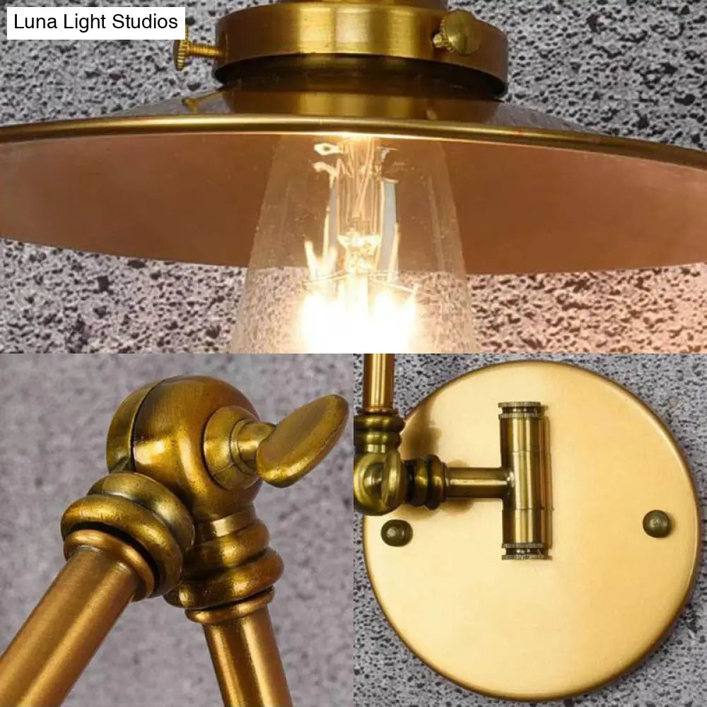 Brass Sconce Light With Wide Flare: Industrial Wall Mounted Lighting For Dining Room