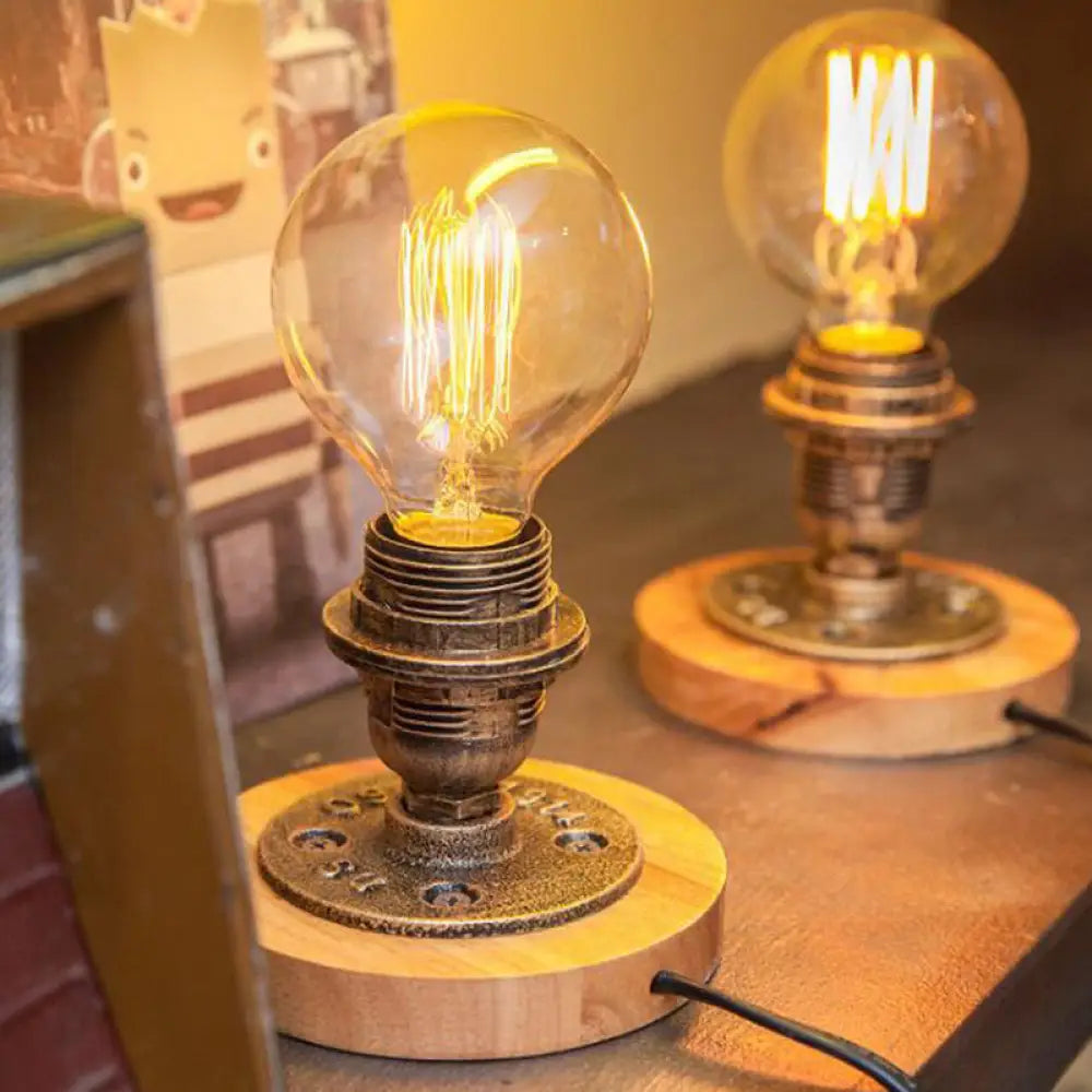 Bronze Industrial Style Bedside Table Lamp - Exposed Bulb Metal Night ...
